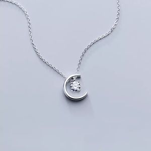 NEW 925 Sterling Silver Moon CZ Necklace